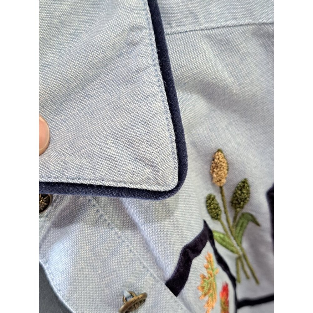VTG Fall Cornstalk Fall Harvest 3D Blue Chambray Long Sleeve Shirt Women's 16 - Picture 7 of 12